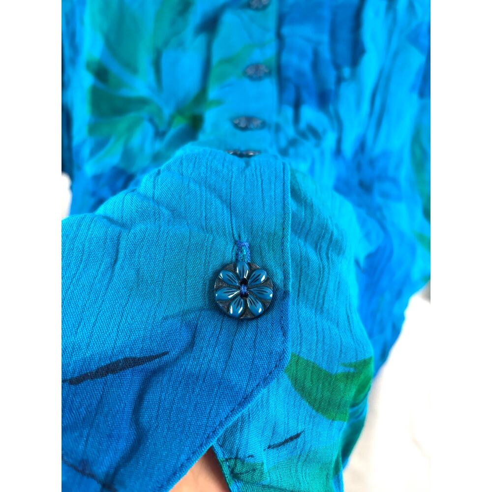 VTG Solitaire‎ Womens Blue Green Floral Button Down Shirt Rayon Short Sleeve 22W - Picture 7 of 8